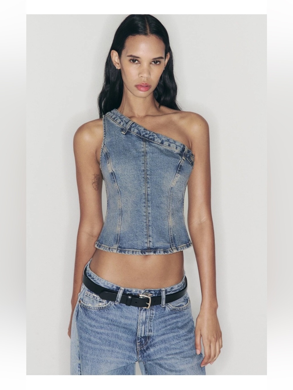 Zara ASYMMETRIC DENIM TOP